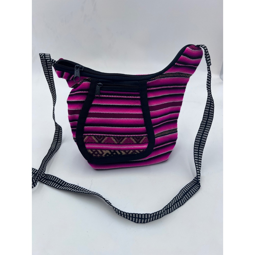 Woven Pink Striped Crossbody Bag Boho‎ Festival Purse Small Messenger Bag